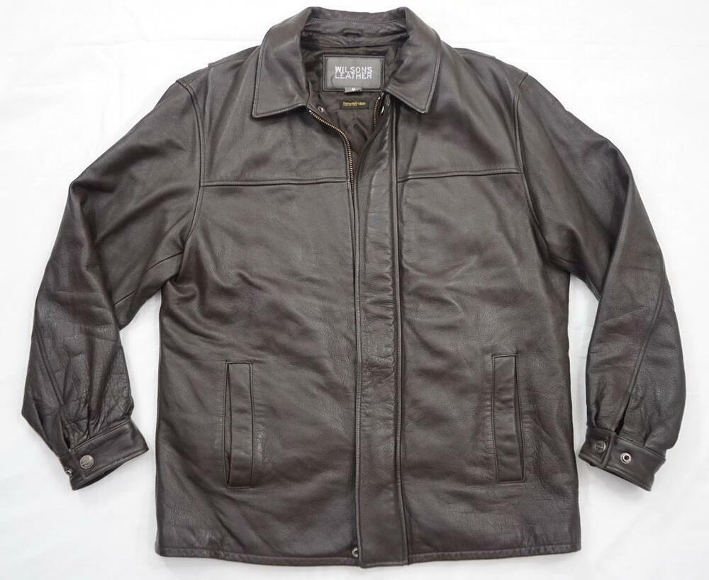 WILSONS LEATHER MEN M BROWN PEBBLED GENUINE STRAIGHT ZIP UP JACKET THINSULATE